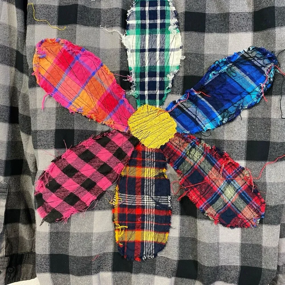 Flannel Shirt Women XL Shacket Flower Grunge Camp Rock Country Festival Upcycled - Picture 9 of 16